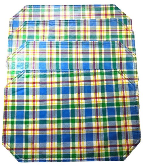 Set of 4 Placemats plaid Blue Green Yellow Design - Picture 2 of 4